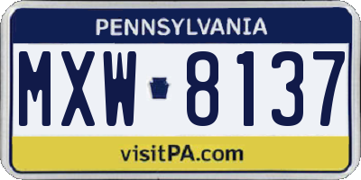 PA license plate MXW8137
