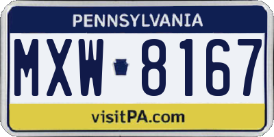 PA license plate MXW8167
