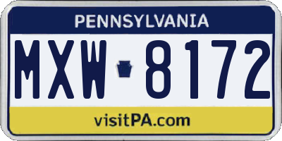 PA license plate MXW8172