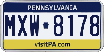 PA license plate MXW8178