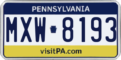 PA license plate MXW8193