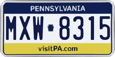 PA license plate MXW8315