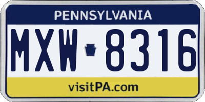 PA license plate MXW8316