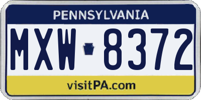 PA license plate MXW8372
