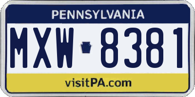 PA license plate MXW8381