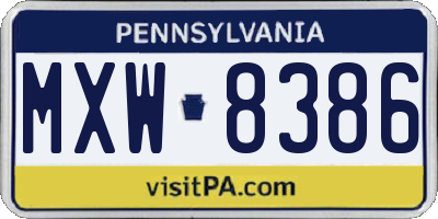 PA license plate MXW8386