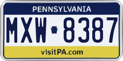 PA license plate MXW8387