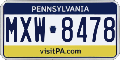 PA license plate MXW8478