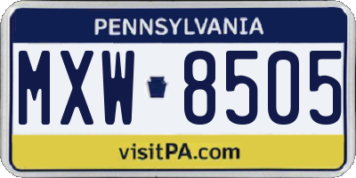 PA license plate MXW8505