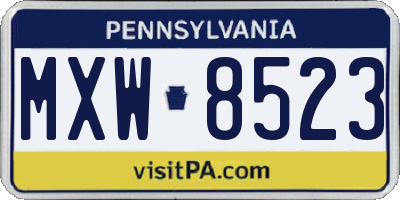 PA license plate MXW8523