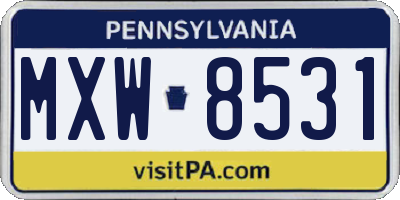 PA license plate MXW8531