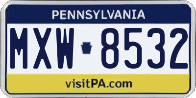 PA license plate MXW8532