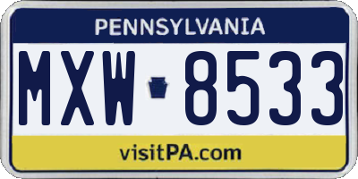 PA license plate MXW8533