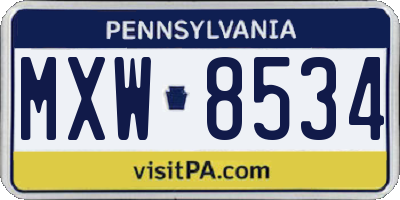 PA license plate MXW8534