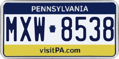 PA license plate MXW8538