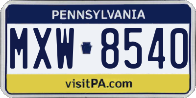 PA license plate MXW8540
