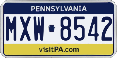 PA license plate MXW8542
