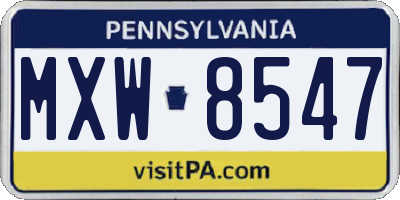 PA license plate MXW8547