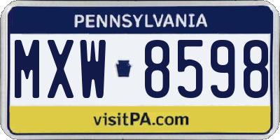 PA license plate MXW8598