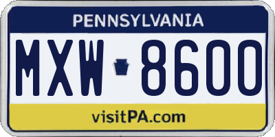 PA license plate MXW8600