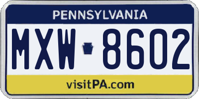 PA license plate MXW8602