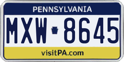 PA license plate MXW8645