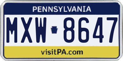 PA license plate MXW8647
