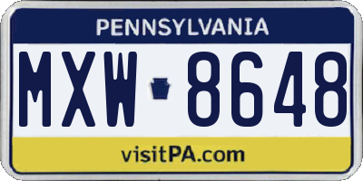 PA license plate MXW8648