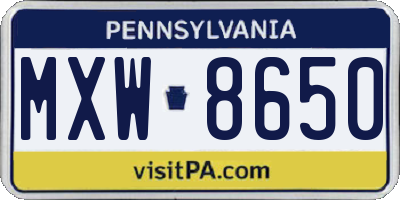 PA license plate MXW8650