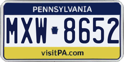 PA license plate MXW8652
