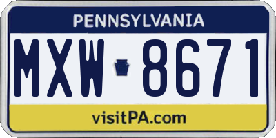 PA license plate MXW8671