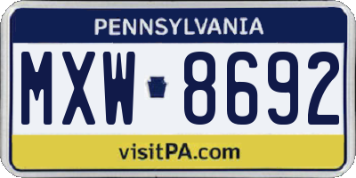 PA license plate MXW8692