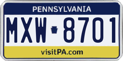 PA license plate MXW8701