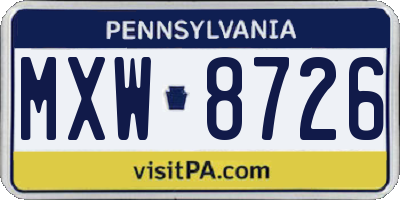 PA license plate MXW8726
