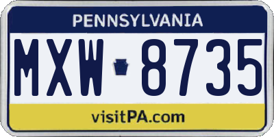 PA license plate MXW8735