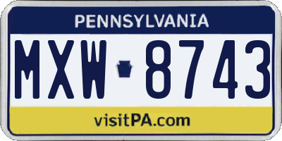 PA license plate MXW8743
