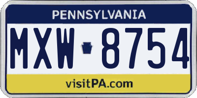 PA license plate MXW8754