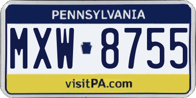 PA license plate MXW8755