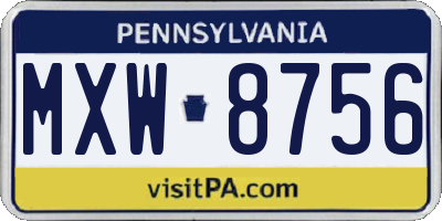 PA license plate MXW8756