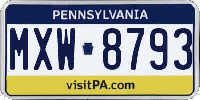 PA license plate MXW8793
