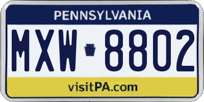PA license plate MXW8802
