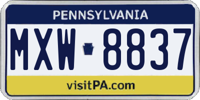 PA license plate MXW8837