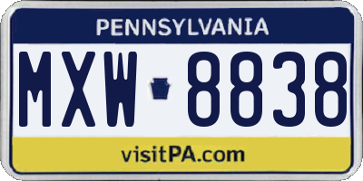 PA license plate MXW8838