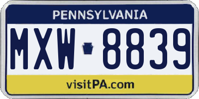 PA license plate MXW8839