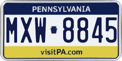 PA license plate MXW8845