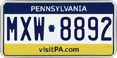 PA license plate MXW8892