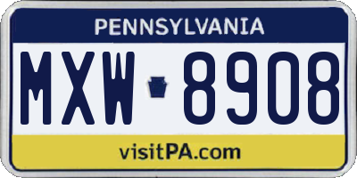 PA license plate MXW8908