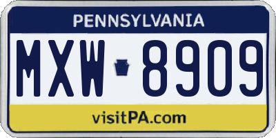 PA license plate MXW8909