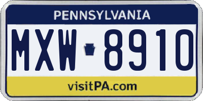 PA license plate MXW8910