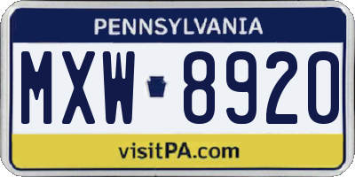 PA license plate MXW8920
